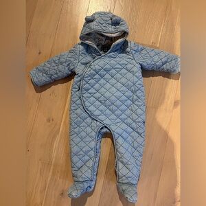 GAP Quilted Blue Hooded Baby One-Piece Snowsuit